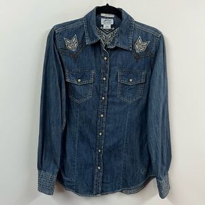 Ariat Fitted Pearl Snap Denim Embroidered Shirt